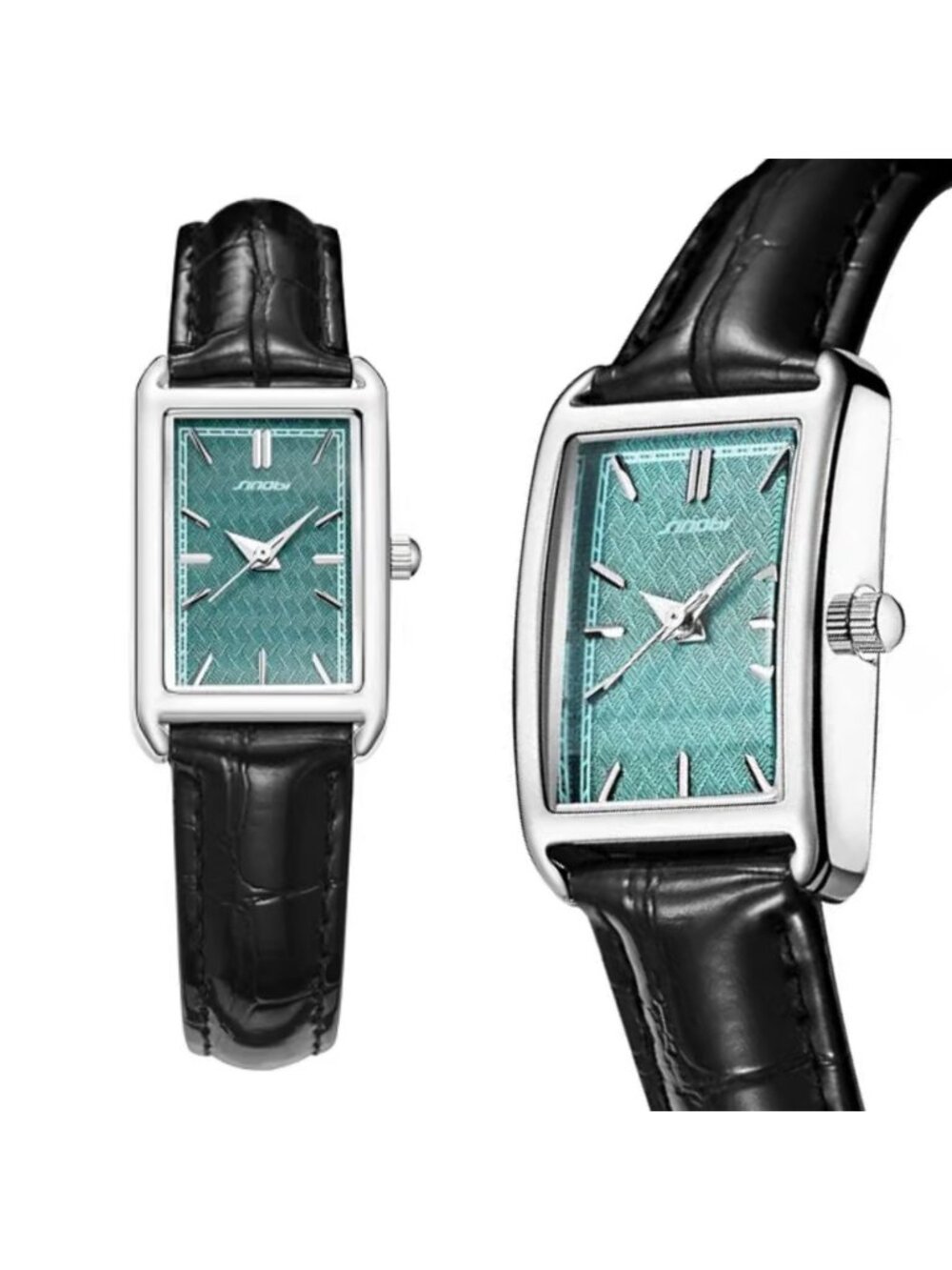 SINOBI S9899L Women's Square Minimalist Green Dial Leather Watch